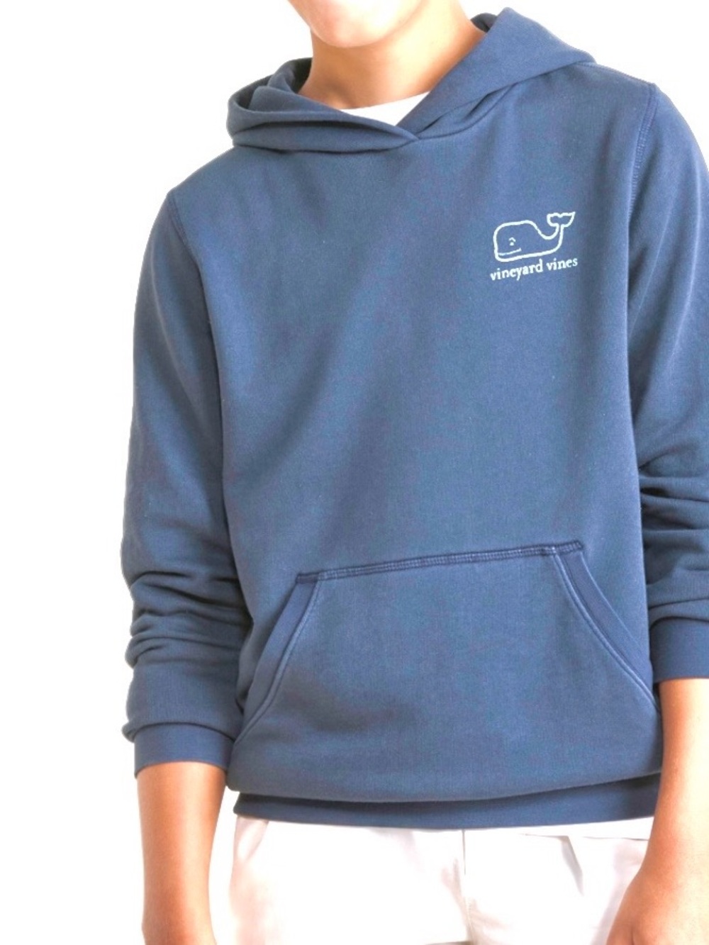 Vineyard Vines Kids Dusty Blue Pullover Hoodie with Pink Logo